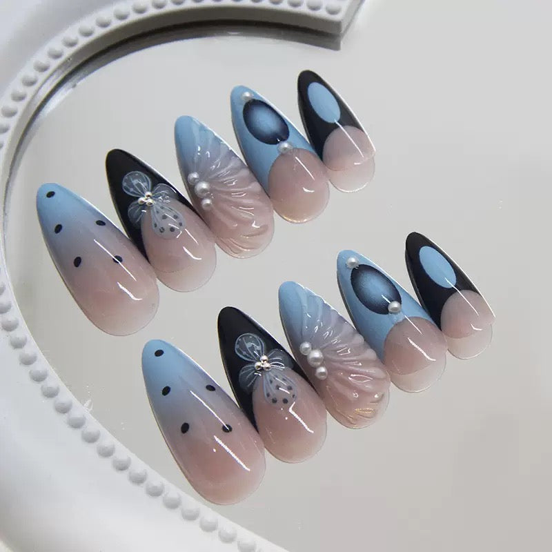 Summer Ocean Fresh 3D Shell, Pearl & Flower Detachable Press-On Nails