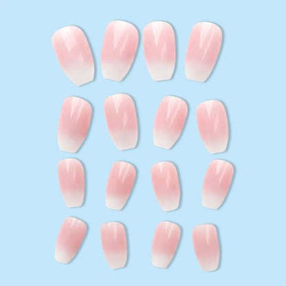 Ice-Clear Gradient Nude White Plaid Fake Nails