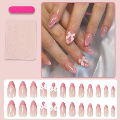 Valentine’s Day 3D Pink Bow French Pointed Almond Press-On Nails