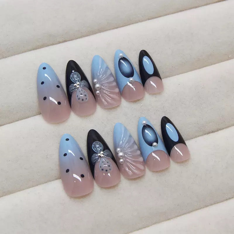 Summer Ocean Fresh 3D Shell, Pearl & Flower Detachable Press-On Nails