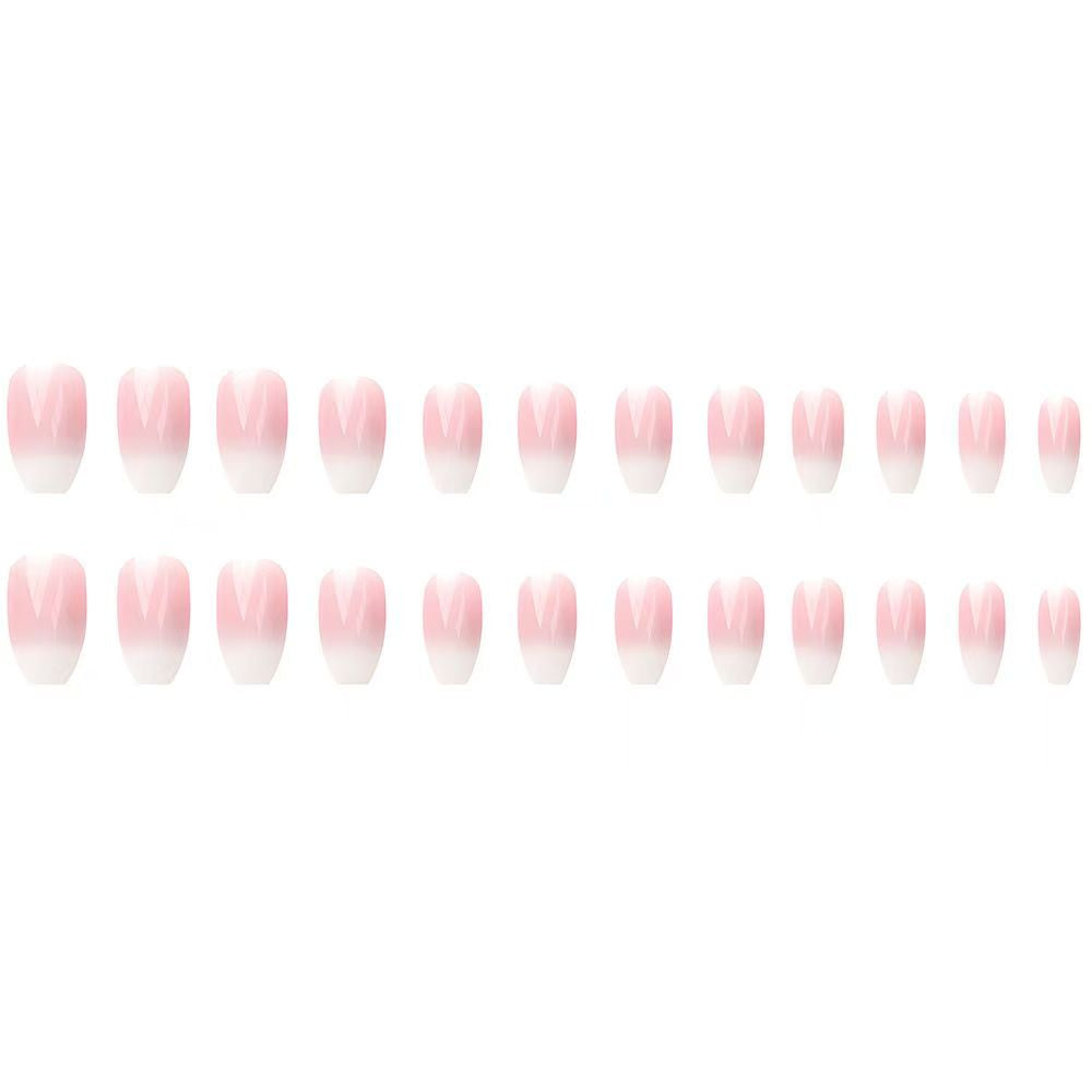 Ice-Clear Gradient Nude White Plaid Fake Nails