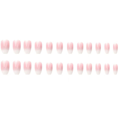 Ice-Clear Gradient Nude White Plaid Fake Nails