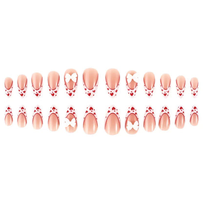 Valentine’s Day White Heart French Tip with 3D Bow Decoration Press-On Nails