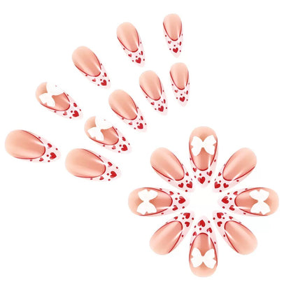 Valentine’s Day White Heart French Tip with 3D Bow Decoration Press-On Nails