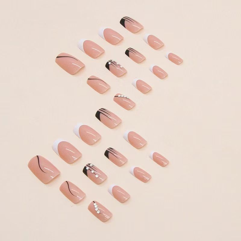 Minimalist French-Style Edgy Girl Rhinestone Medium-Length Press-On Nails