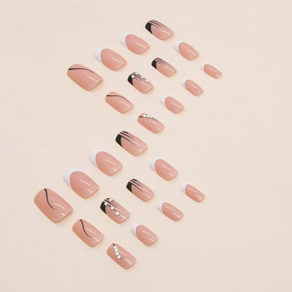 Minimalist French-Style Edgy Girl Rhinestone Medium-Length Press-On Nails