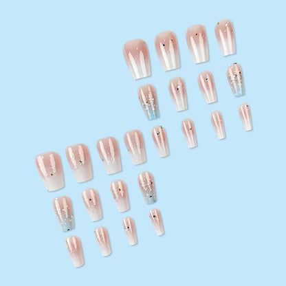 White-to-Blue Glitter Ombre Press-On Nails