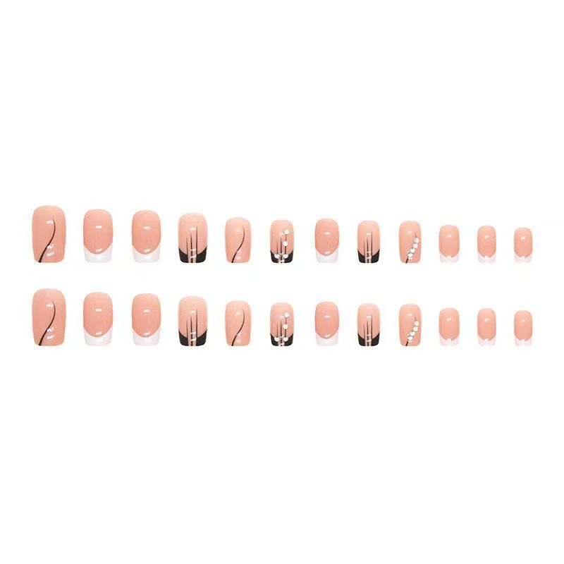 Minimalist French-Style Edgy Girl Rhinestone Medium-Length Press-On Nails