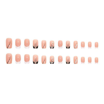 Minimalist French-Style Edgy Girl Rhinestone Medium-Length Press-On Nails