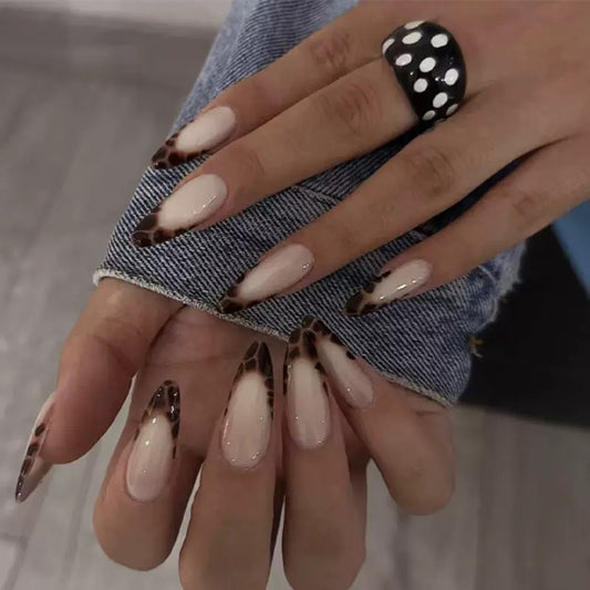Minimalist Solid Color French Leopard Print Detachable Press-On Nails