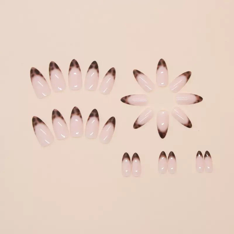 Minimalist Solid Color French Leopard Print Detachable Press-On Nails