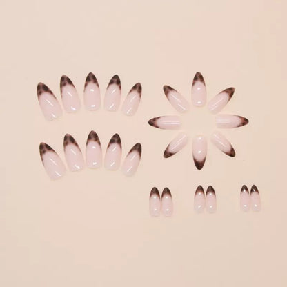Minimalist Solid Color French Leopard Print Detachable Press-On Nails