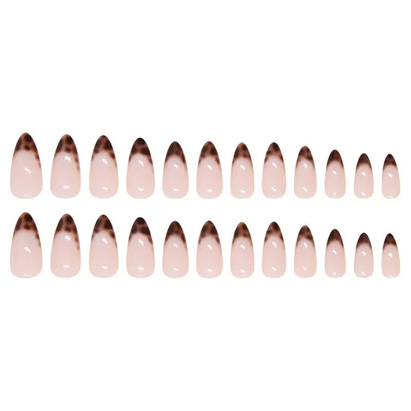 Minimalist Solid Color French Leopard Print Detachable Press-On Nails