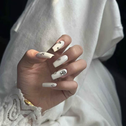 Milky White Cluster Rhinestone Press-On Nails