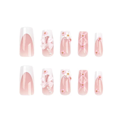 Cute Pink Flower Bow Detachable Press-On Nails