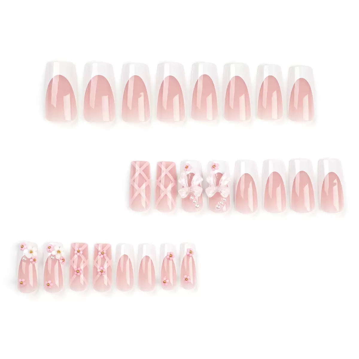 Cute Pink Flower Bow Detachable Press-On Nails