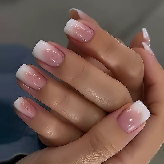 Pink-to-White Gradient Press-On Nail Set