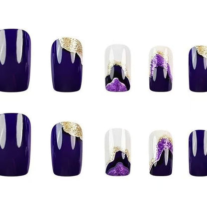 Purple-Pink Liquid Sand Square-Shape Edgy Girl Glitter Wave Press-On Nails