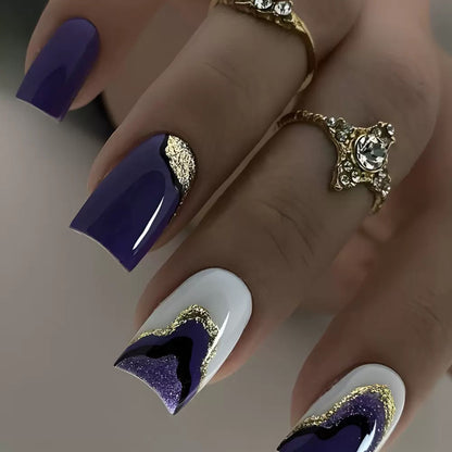 Purple-Pink Liquid Sand Square-Shape Edgy Girl Glitter Wave Press-On Nails