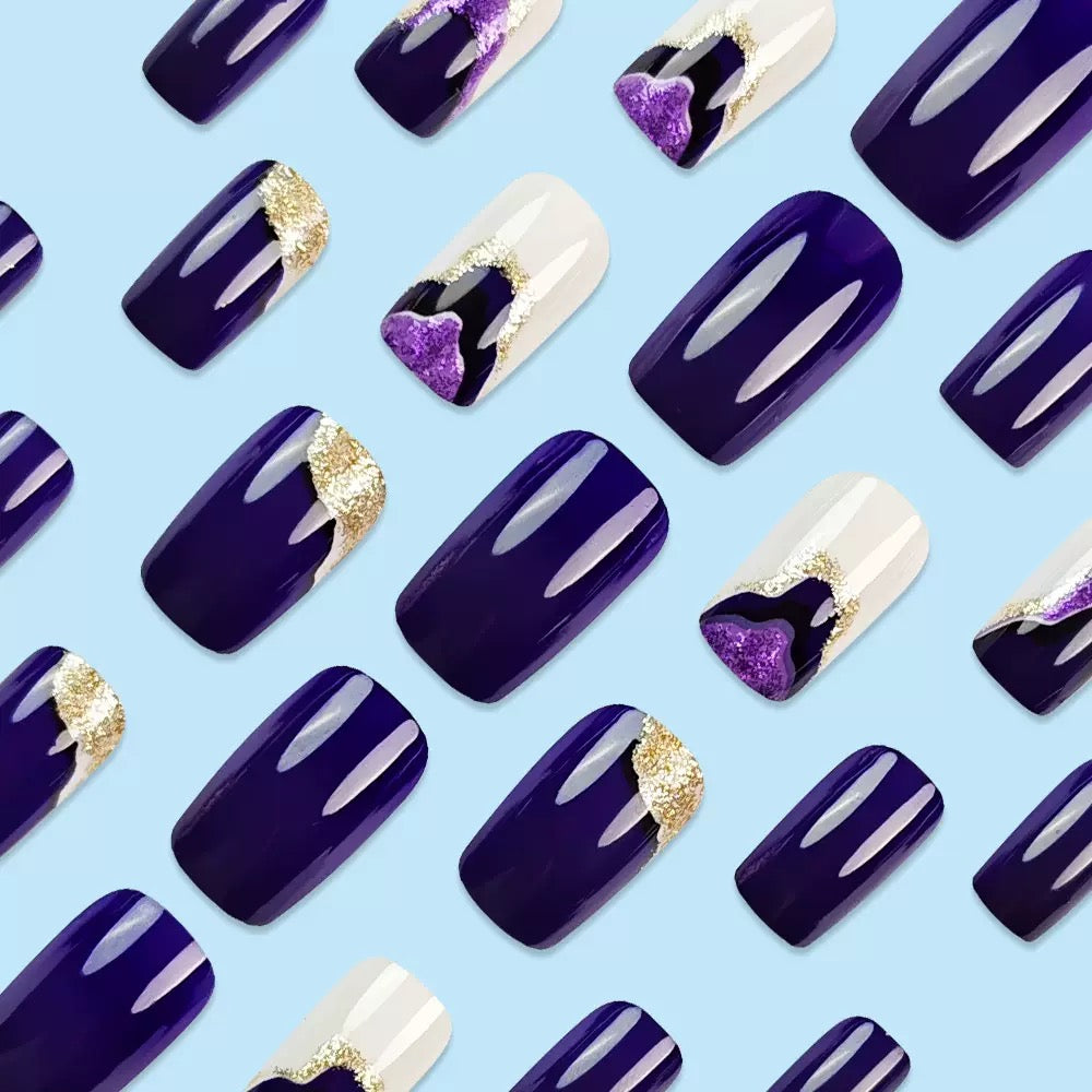 Purple-Pink Liquid Sand Square-Shape Edgy Girl Glitter Wave Press-On Nails
