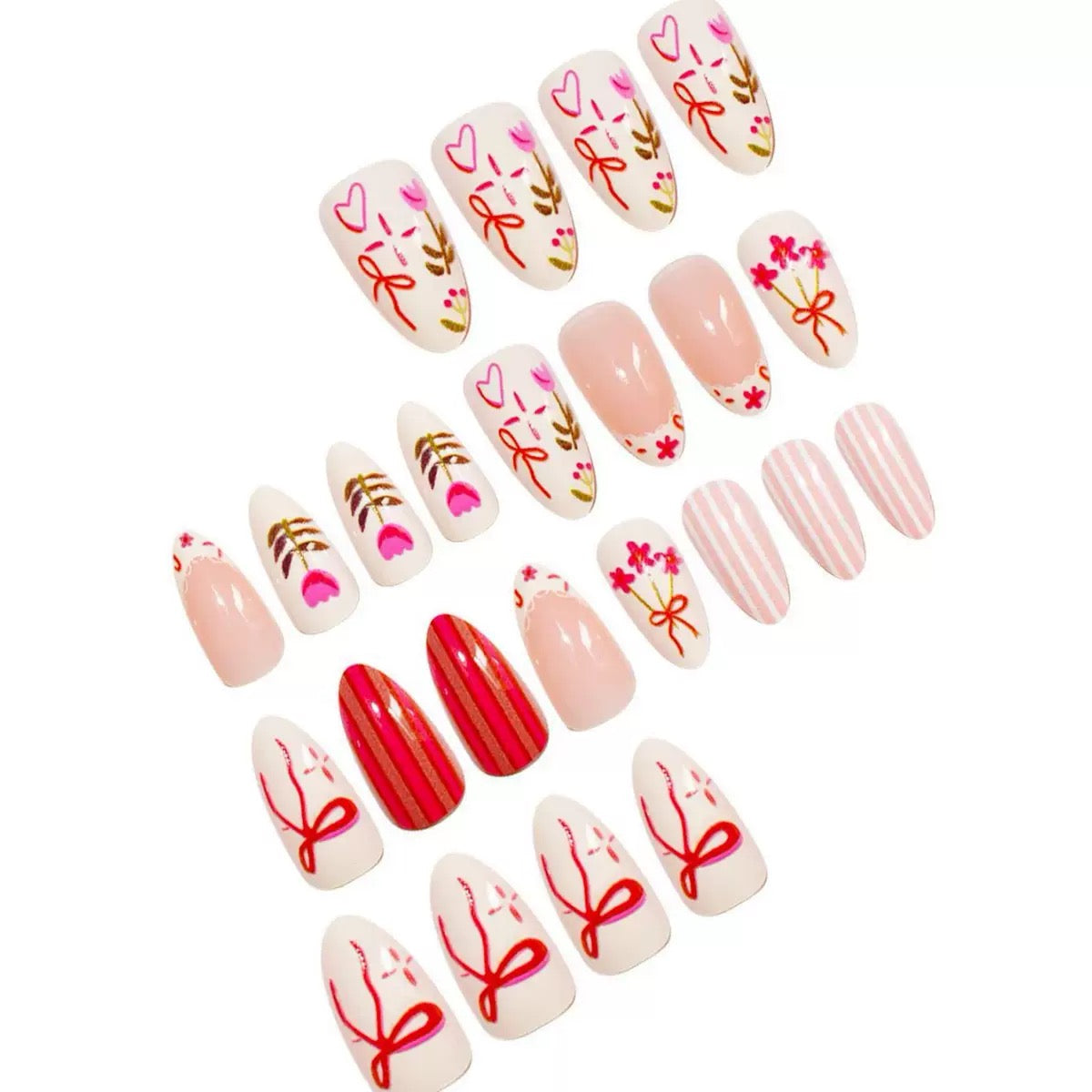 Cream-style mini floral, butterfly, lace-trim plaid detachable press-on nails