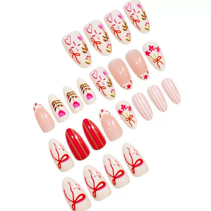 Cream-style mini floral, butterfly, lace-trim plaid detachable press-on nails