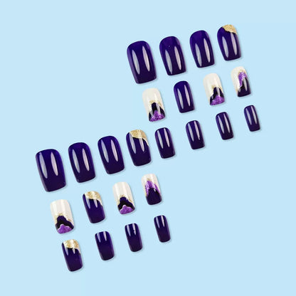 Purple-Pink Liquid Sand Square-Shape Edgy Girl Glitter Wave Press-On Nails