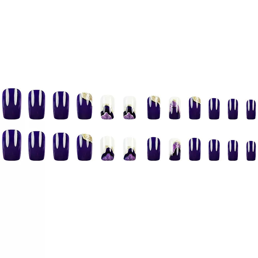 Purple-Pink Liquid Sand Square-Shape Edgy Girl Glitter Wave Press-On Nails
