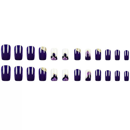 Purple-Pink Liquid Sand Square-Shape Edgy Girl Glitter Wave Press-On Nails