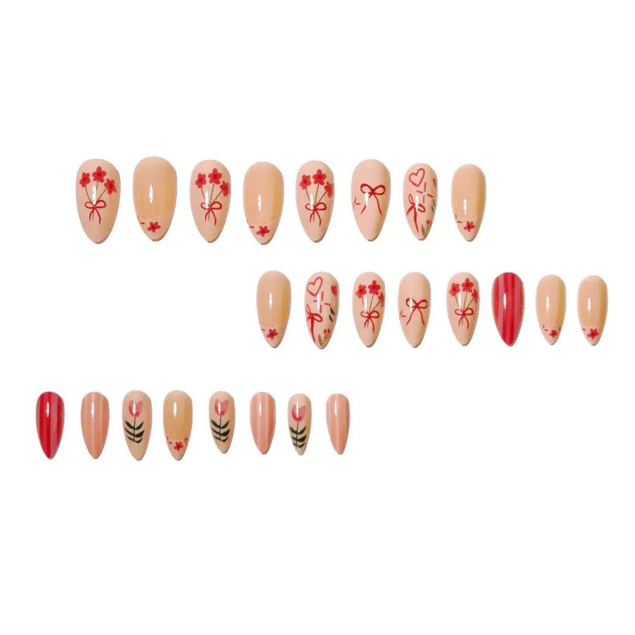 Cream-style mini floral, butterfly, lace-trim plaid detachable press-on nails