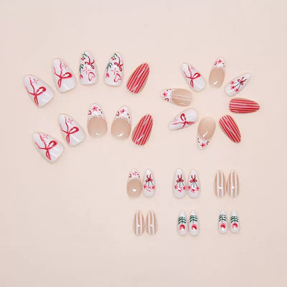 Cream-style mini floral, butterfly, lace-trim plaid detachable press-on nails