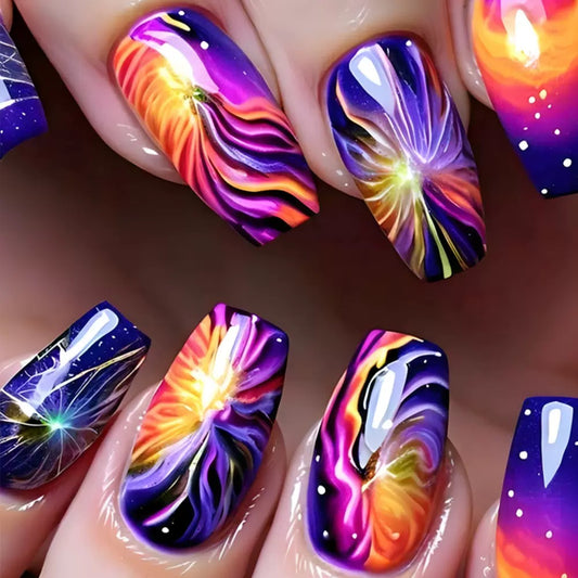 Edgy Girl Dreamy Pink-Purple Gradient Sparkling Firework Press-On Nails