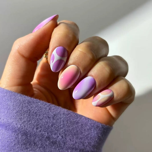 Trendy Cute Sweet Short Round Press-On Nails – Color-Block Gradient Detachable Reusable False Nails