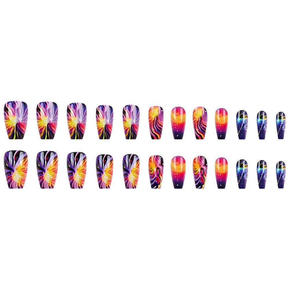 Edgy Girl Dreamy Pink-Purple Gradient Sparkling Firework Press-On Nails