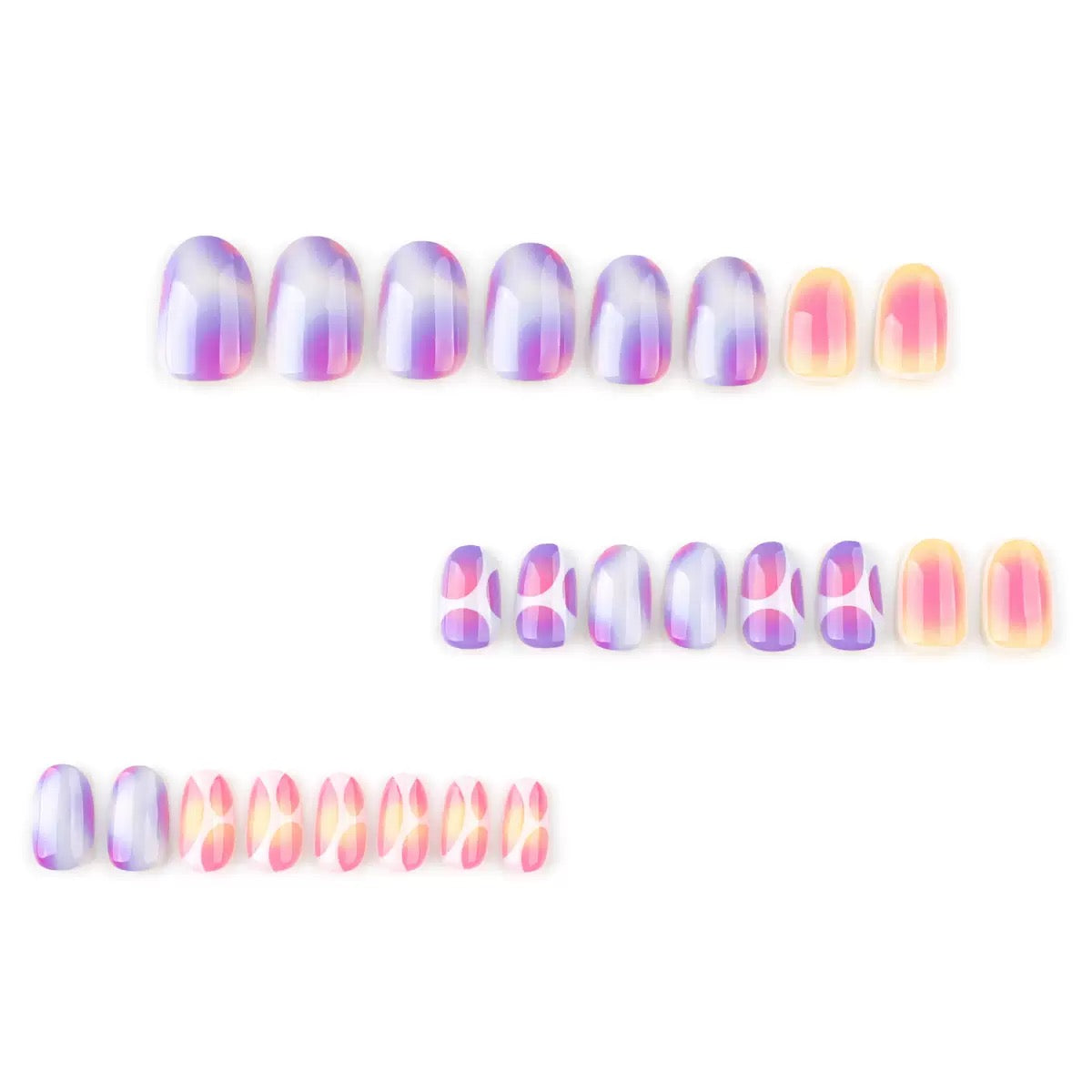 Trendy Cute Sweet Short Round Press-On Nails – Color-Block Gradient Detachable Reusable False Nails