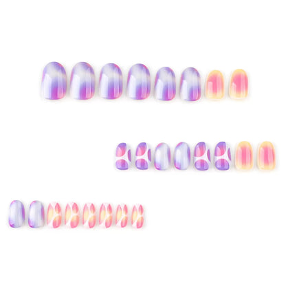 Trendy Cute Sweet Short Round Press-On Nails – Color-Block Gradient Detachable Reusable False Nails