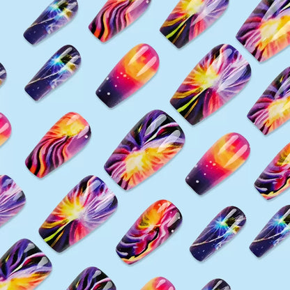 Edgy Girl Dreamy Pink-Purple Gradient Sparkling Firework Press-On Nails