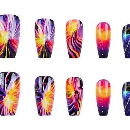 Edgy Girl Dreamy Pink-Purple Gradient Sparkling Firework Press-On Nails