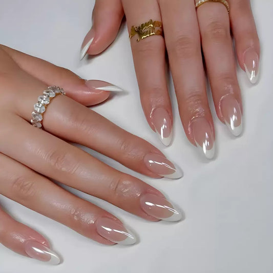 French White-Tip Almond Press-On Nails