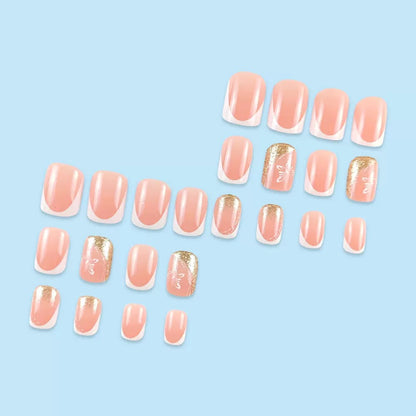 French White-Tip Butterfly Gold Glitter Press-On Nails