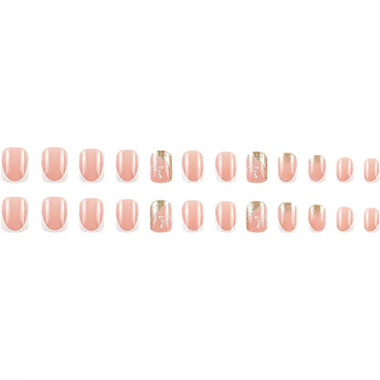 French White-Tip Butterfly Gold Glitter Press-On Nails