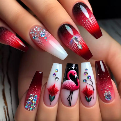 ed Swan Red-to-White Gradient Rhinestone Ballet Press-On Nails (Ready-Made)