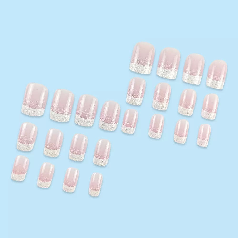 French Pink & White Shimmer Press-On Nails