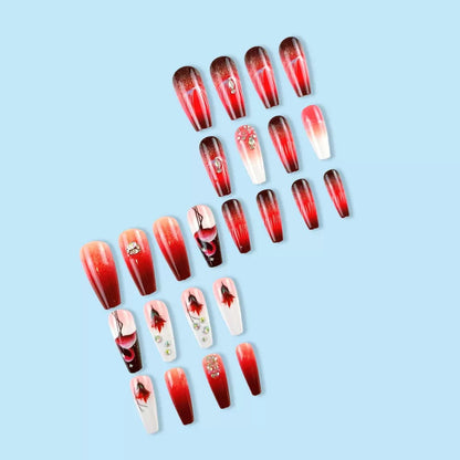 ed Swan Red-to-White Gradient Rhinestone Ballet Press-On Nails (Ready-Made)