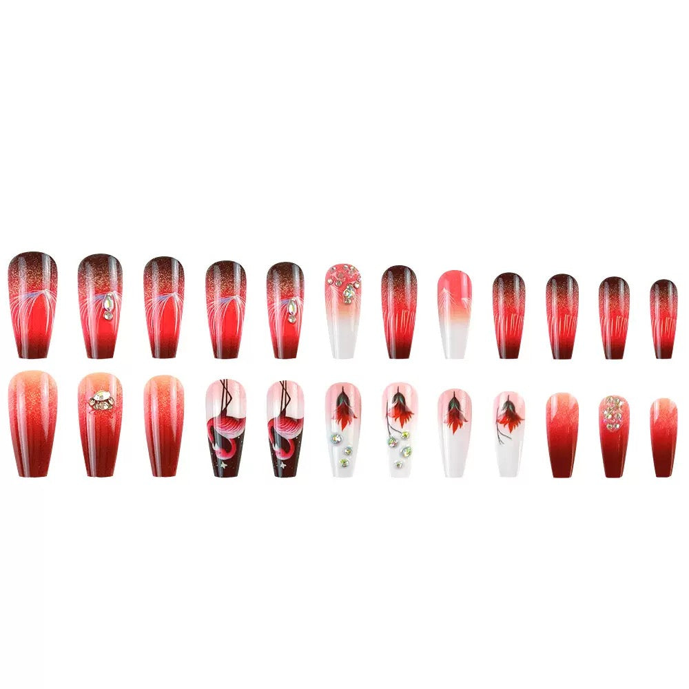 ed Swan Red-to-White Gradient Rhinestone Ballet Press-On Nails (Ready-Made)