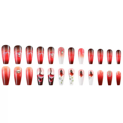 ed Swan Red-to-White Gradient Rhinestone Ballet Press-On Nails (Ready-Made)