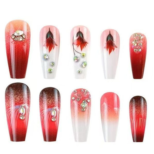 ed Swan Red-to-White Gradient Rhinestone Ballet Press-On Nails (Ready-Made)