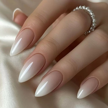 Gray & White Gradient Almond Press-On Nails