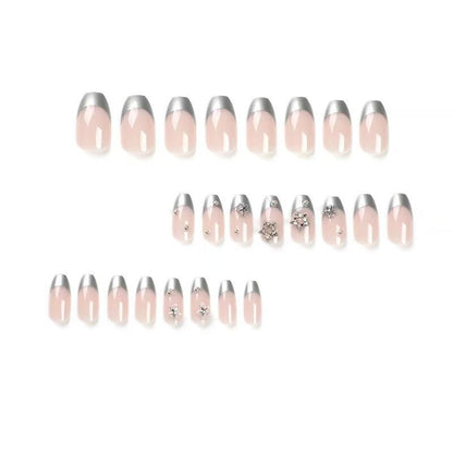 Luxurious Edgy Girl French Silver-Edged Star Rhinestone Sweet-Cool Press-On Nails