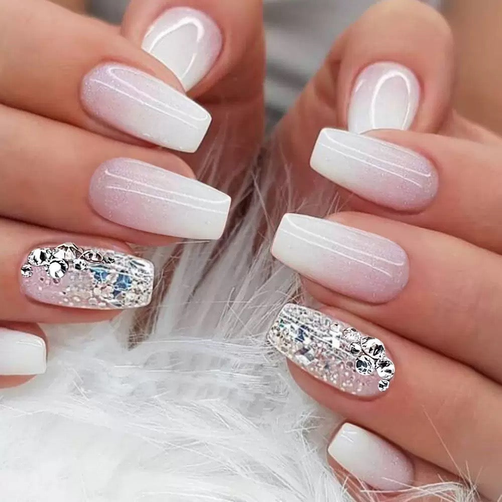 Lotus Pink Gradient Glitter Press-On Nails